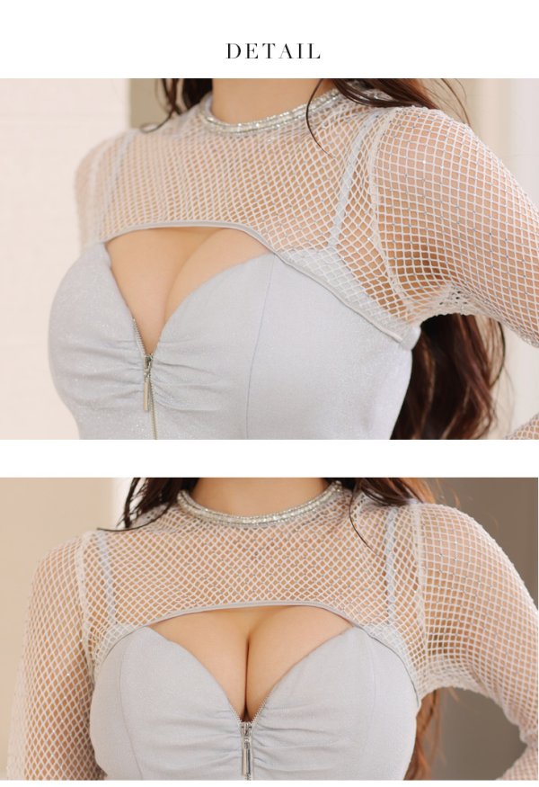 画像9: 【Glossy/グロッシー】ストーンメッシュ/ ラメニット/ タイト/ ミニドレス/ キャバドレス[OF08]