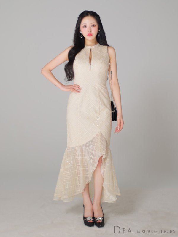 画像4: Lサイズあり【DEA./ディア】マーメイド/ バストジップ/ チェック/ オーガンジー/ ノースリーブ/ ワンピース/ ロングドレス/ キャバドレス long[OF08]