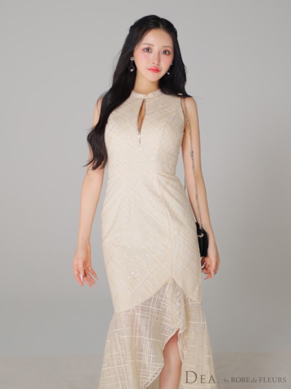 画像5: Lサイズあり【DEA./ディア】マーメイド/ バストジップ/ チェック/ オーガンジー/ ノースリーブ/ ワンピース/ ロングドレス/ キャバドレス long[OF08]