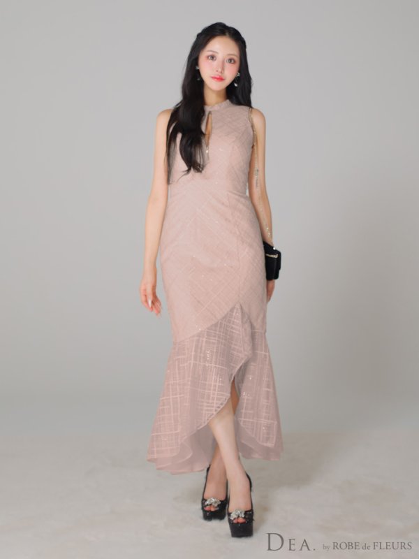 画像8: Lサイズあり【DEA./ディア】マーメイド/ バストジップ/ チェック/ オーガンジー/ ノースリーブ/ ワンピース/ ロングドレス/ キャバドレス long[OF08]