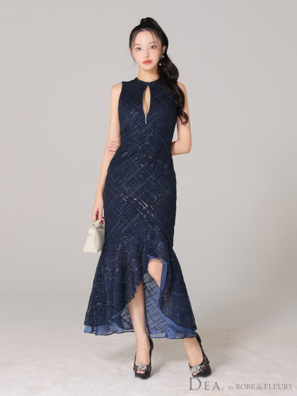 画像10: Lサイズあり【DEA./ディア】マーメイド/ バストジップ/ チェック/ オーガンジー/ ノースリーブ/ ワンピース/ ロングドレス/ キャバドレス long[OF08]