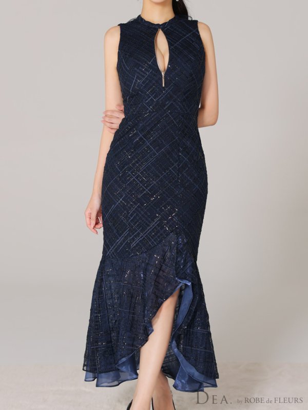 画像14: Lサイズあり【DEA./ディア】マーメイド/ バストジップ/ チェック/ オーガンジー/ ノースリーブ/ ワンピース/ ロングドレス/ キャバドレス long[OF08]