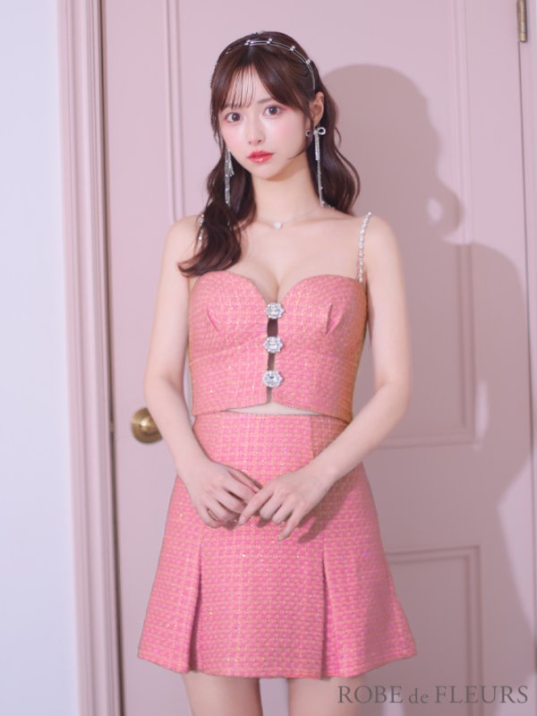 画像7: XSサイズあり【ROBE de FLEURS/ローブドフルール】フロントビジュー/ チェックツイード/ キャミソール/ セットアップ/ フレア/ ミニドレス/ キャバドレス[OF08]