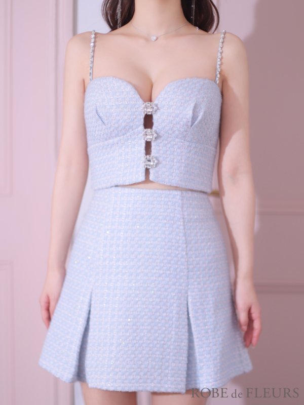 画像9: XSサイズあり【ROBE de FLEURS/ローブドフルール】フロントビジュー/ チェックツイード/ キャミソール/ セットアップ/ フレア/ ミニドレス/ キャバドレス[OF08]