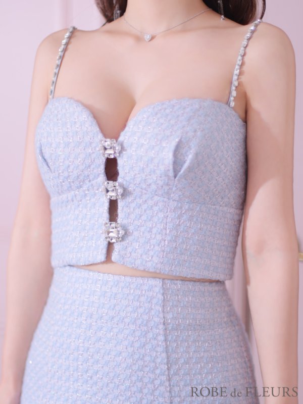 画像10: XSサイズあり【ROBE de FLEURS/ローブドフルール】フロントビジュー/ チェックツイード/ キャミソール/ セットアップ/ フレア/ ミニドレス/ キャバドレス[OF08]