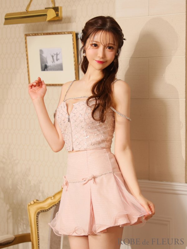 画像6: XSサイズあり【ROBE de FLEURS/ローブドフルール】ラメツイード/ リボンチュール/ ドリーミー/ フレア/ ミニドレス/ キャバドレス[OF08]