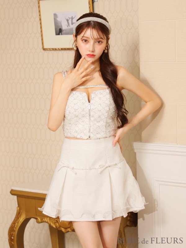 画像7: XSサイズあり【ROBE de FLEURS/ローブドフルール】ラメツイード/ リボンチュール/ ドリーミー/ フレア/ ミニドレス/ キャバドレス[OF08]