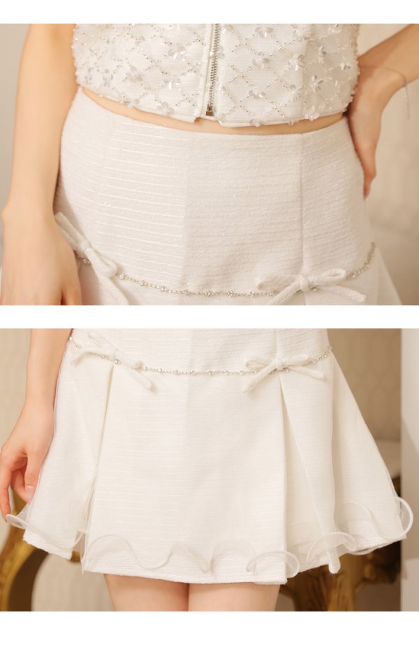 画像13: XSサイズあり【ROBE de FLEURS/ローブドフルール】ラメツイード/ リボンチュール/ ドリーミー/ フレア/ ミニドレス/ キャバドレス[OF08]