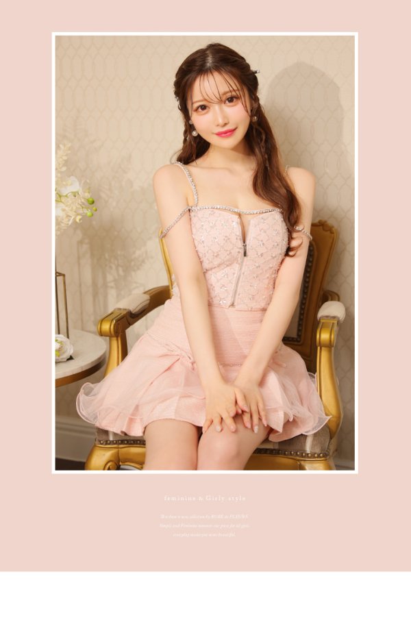 画像10: XSサイズあり【ROBE de FLEURS/ローブドフルール】ラメツイード/ リボンチュール/ ドリーミー/ フレア/ ミニドレス/ キャバドレス[OF08]