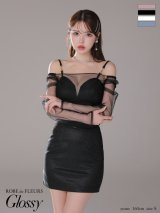 XSサイズあり【ROBE de FLEURS Glossy/ローブ・ド・フルール グロッシー】チュールスリーブ/ ラメ/ セットアップ/ ミニドレス/ キャバドレス[OF2]