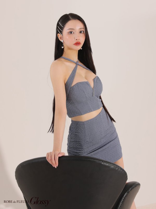 画像30: XSサイズあり【Glossy/グロッシー】クロスホルターネック/ バストジップ/ シンプル/ セットアップ/ タイト/ ミニドレス/ キャバドレス[OF08]