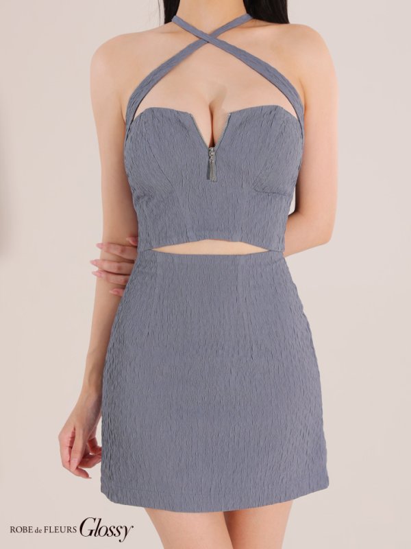 画像34: XSサイズあり【Glossy/グロッシー】クロスホルターネック/ バストジップ/ シンプル/ セットアップ/ タイト/ ミニドレス/ キャバドレス[OF08]