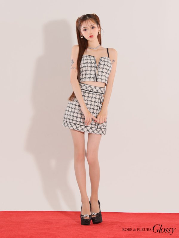 画像4: XSサイズあり【Glossy/グロッシー】チェックツイード/ パイピングデザイン/ セットアップ/ ミニドレス/ キャバドレス[OF08]