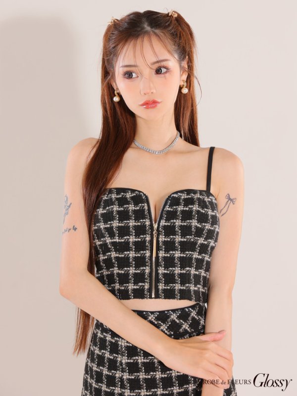 画像7: XSサイズあり【Glossy/グロッシー】チェックツイード/ パイピングデザイン/ セットアップ/ ミニドレス/ キャバドレス[OF08]