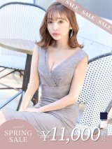 【決算SALE開催中！! 】Lサイズ・sugarオリジナルカラーあり☆【JEAN MACLEAN/ジャンマクレーン】ジャガード/ Vネック/ ノースリーブ/ ワンカラー/ タイト/ ひざ丈/ ミディアムドレス/キャバドレス【HC02】