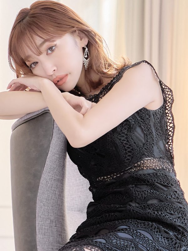 画像4: Lサイズあり【JEAN MACLEAN/ジャンマクレーン】 ワンピース/ 総レース/ ワンカラー/ スリット/ タイト/ ひざ丈/ ミディアムドレス/キャバドレス【HC02】