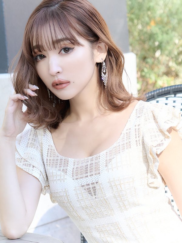 画像7: Lサイズあり【JEAN MACLEAN/ジャンマクレーン】 チェック柄レース/ フリルスリーブ/ 半袖/ 袖あり/ 膝丈/ タイト/ ワンピース/ ミディアムドレス/ キャバドレス【HC02】