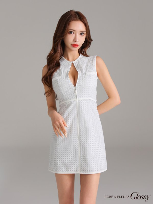 画像4: XSサイズあり【Glossy/グロッシー】シンプル/ ノースリーブ/ バストジップ/ タイト/ ミニドレス/ キャバドレス[OF08]