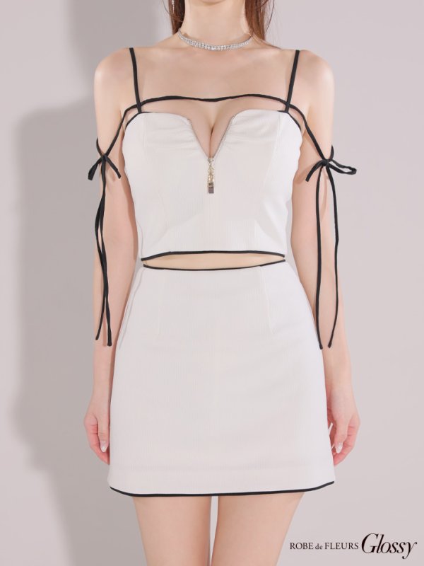 画像26: XSサイズあり【Glossy/グロッシー】リボンオフショル/ デザイン/ リブニット/ セットアップ/ ミニドレス/ キャバドレス[OF08]