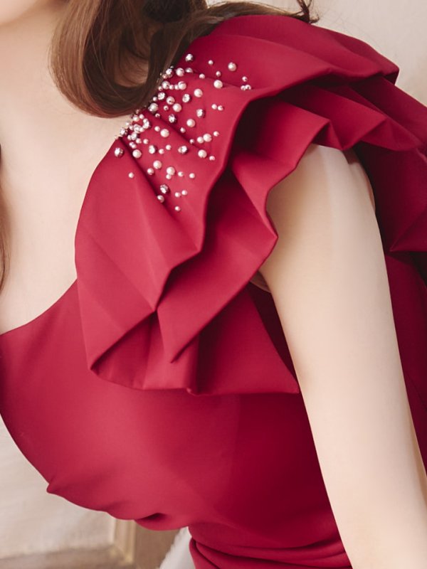 画像39: XSサイズあり【JEAN MACLEAN/ジャンマクレーン】ワンショルダー/ フリル/ タック/ タイト/ ワンカラー/ ミニドレス/ キャバドレス【HC02】