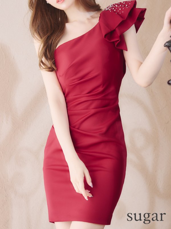 画像41: XSサイズあり【JEAN MACLEAN/ジャンマクレーン】ワンショルダー/ フリル/ タック/ タイト/ ワンカラー/ ミニドレス/ キャバドレス【HC02】