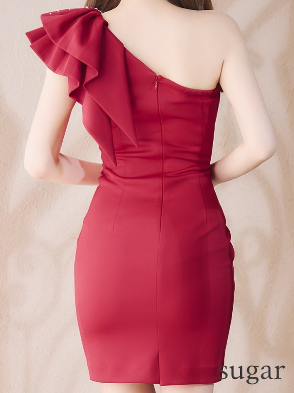 画像42: XSサイズあり【JEAN MACLEAN/ジャンマクレーン】ワンショルダー/ フリル/ タック/ タイト/ ワンカラー/ ミニドレス/ キャバドレス【HC02】