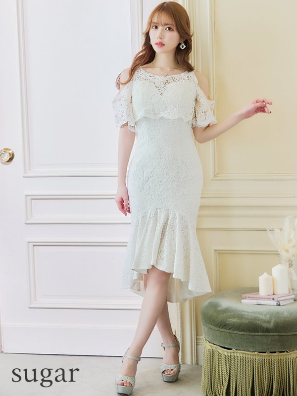 画像7: Lサイズあり【JEAN MACLEAN/ジャンマクレーン】総レース/ ワンピース/ フリル/ ワンカラー/ テールカット/ マーメイド/ ひざ丈/ ミディアムドレス/キャバドレス【HC02】