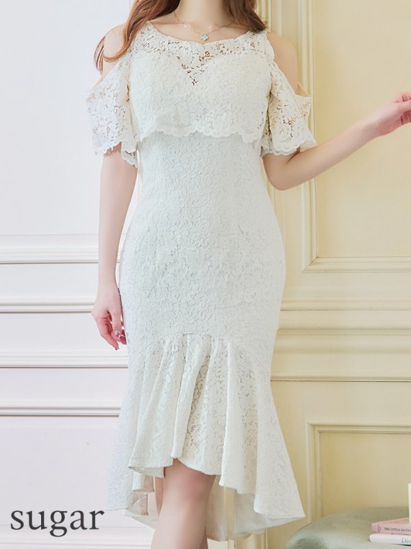 画像8: Lサイズあり【JEAN MACLEAN/ジャンマクレーン】総レース/ ワンピース/ フリル/ ワンカラー/ テールカット/ マーメイド/ ひざ丈/ ミディアムドレス/キャバドレス【HC02】