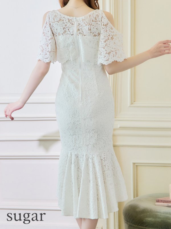 画像9: Lサイズあり【JEAN MACLEAN/ジャンマクレーン】総レース/ ワンピース/ フリル/ ワンカラー/ テールカット/ マーメイド/ ひざ丈/ ミディアムドレス/キャバドレス【HC02】