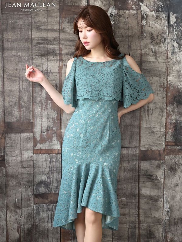 画像16: Lサイズあり【JEAN MACLEAN/ジャンマクレーン】総レース/ ワンピース/ フリル/ ワンカラー/ テールカット/ マーメイド/ ひざ丈/ ミディアムドレス/キャバドレス【HC02】