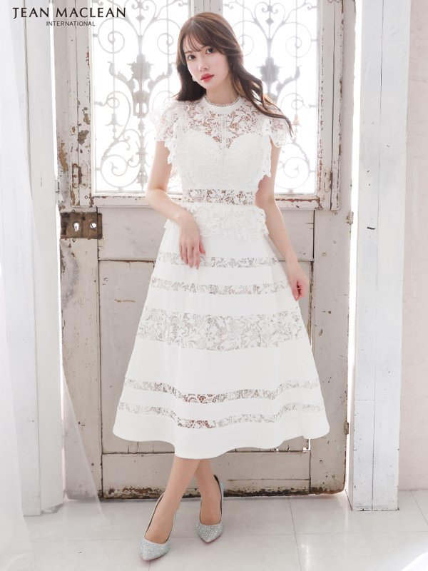 画像3: 【JEAN MACLEAN/ジャンマクレーン】ワンカラー/ フラワーレース/ Aライン/ ミモレ丈/フレア/ ミディアムドレス/ ワンピース/ キャバドレス【HC02】