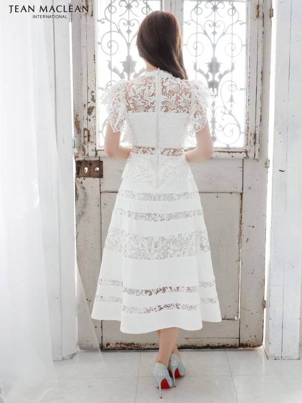 画像4: 【JEAN MACLEAN/ジャンマクレーン】ワンカラー/ フラワーレース/ Aライン/ ミモレ丈/フレア/ ミディアムドレス/ ワンピース/ キャバドレス【HC02】