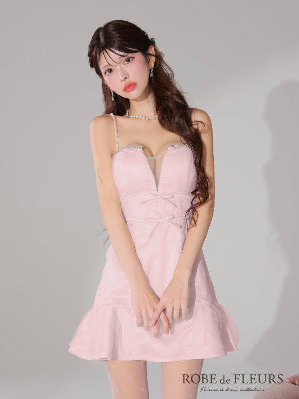 画像4: XSサイズあり【ROBE de FLEURS/ローブドフルール】ラメチュール/ サテン/ バストビジュー/ ミニドレス/ キャバドレス[OF08]