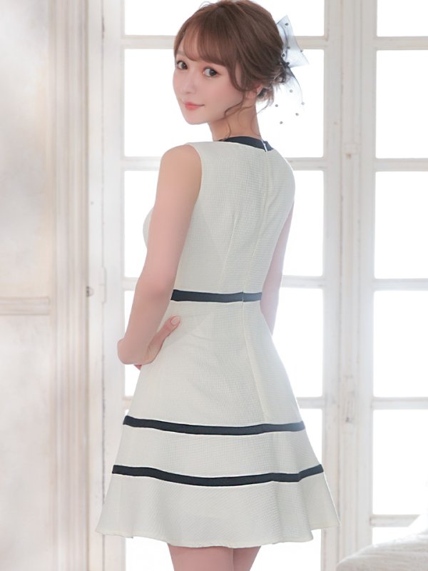 画像3: 【IRMA/イルマ】バイカラー/ デコルテビジュー/ カットアウト/ ノースリーブ/ ジャガード/ フレア/ ミニドレス/ キャバドレス【HC02】