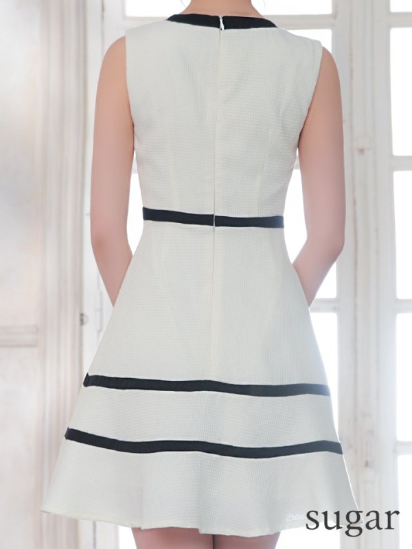 画像9: 【IRMA/イルマ】バイカラー/ デコルテビジュー/ カットアウト/ ノースリーブ/ ジャガード/ フレア/ ミニドレス/ キャバドレス【HC02】