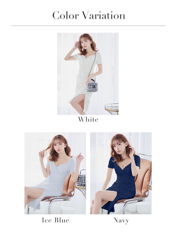 画像19: Lサイズあり【JEAN MACLEAN/ジャンマクレーン】ジャガード/ 花柄/ ワンカラー/ 半袖/ 袖あり/ タック/ タイト/ ひざ丈/ ミディアムドレス/キャバドレス【HC02】