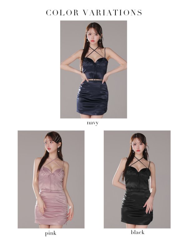 画像14: XSサイズあり【Glossy/グロッシー】サテンリボン/ クロスネック/ セットアップ/ ミニドレス/ キャバドレス[OF08]