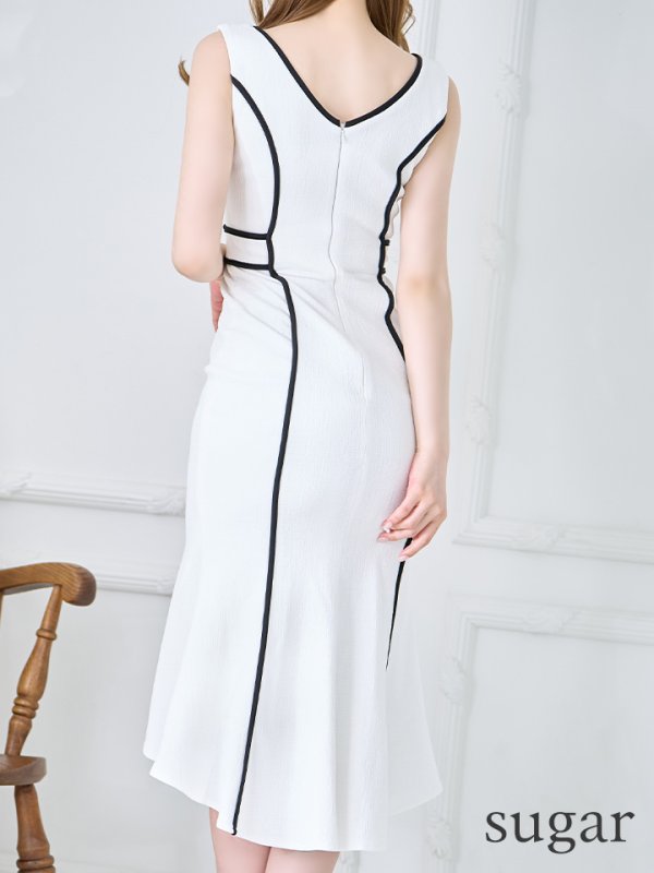 画像10: 【JEAN MACLEAN/ジャンマクレーン】バイカラー/ パイピング/ ストレッチ/ ノースリーブ/マーメイド/ シンプル/ 膝丈/ ミディアムドレス/ キャバドレス【HC02】