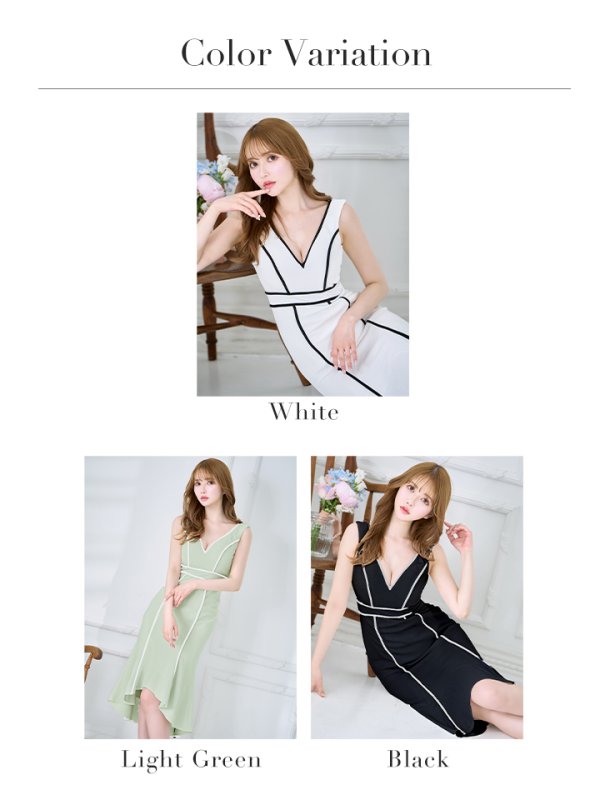 画像18: 【JEAN MACLEAN/ジャンマクレーン】バイカラー/ パイピング/ ストレッチ/ ノースリーブ/マーメイド/ シンプル/ 膝丈/ ミディアムドレス/ キャバドレス【HC02】