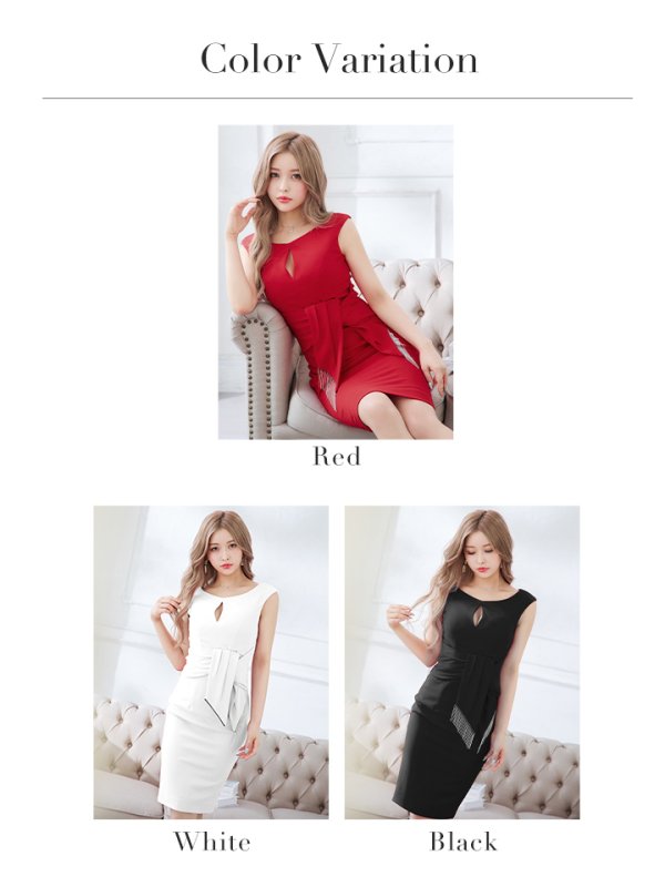 画像14: sugarオリジナルカラー・Lサイズあり【JEAN MACLEAN/ジャンマクレーン】シンプル/ ワンカラー/ ボートネック/ ノースリーブ/ ウエストリボン/ タイト/ 膝丈/ ミディアムドレス/ キャバドレス【HC02】