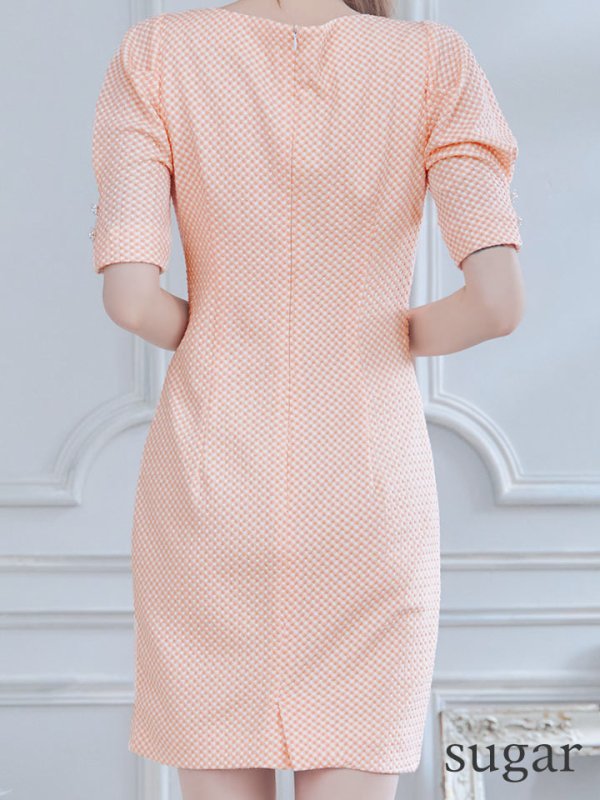 画像9: XS-Lサイズあり【IRMA/イルマ】ギンガムチェック/ チェック柄ニット/ ストレッチ/ パールボタン/ カットアウト/ 半袖/ 袖あり/ パフスリーブ/ タイト/ ミニドレス/ キャバドレス【HC02】