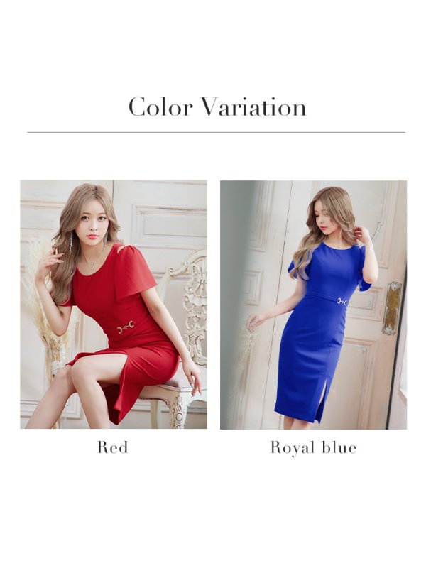 画像16: sugarオリジナルカラー・Lサイズあり【JEAN MACLEAN/ジャンマクレーン】シンプル/ ワンカラー/ ストレッチ/ カットアウト/ 半袖/ 袖あり/ タイト/ 膝丈/ ミディアムドレス/ キャバドレス【HC02】