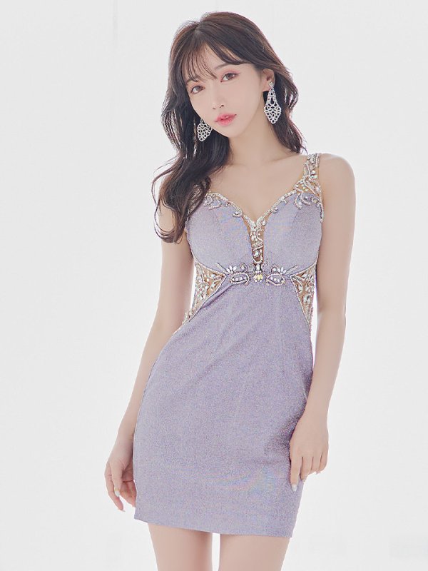 画像6: XSサイズあり【IRMA/イルマ】ワンカラー/ ビジュー/ ラメ/ カットアウト/ ノースリーブ/ ストレッチ/ タイト/ ミニドレス【HC02】