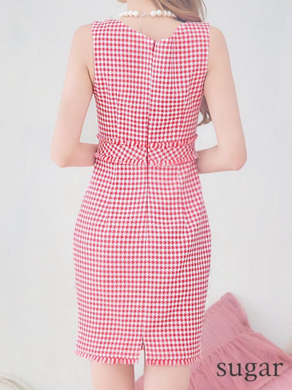 画像15: XSサイズあり【IRMA/イルマ】ツイード/ チェック柄/ カットアウト/ ノースリーブ/ アシメデザイン/ タイト/ ミニドレス/ キャバドレス【HC02】