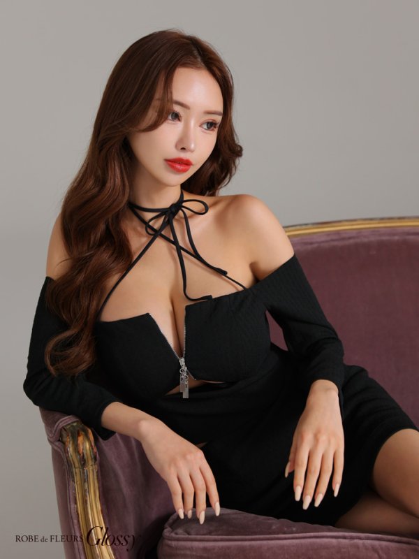 画像20: XSサイズあり【Glossy/グロッシー】オフショル/ ホルター/ バストスリット/ セットアップ/ ミニドレス/ キャバドレス[OF08]