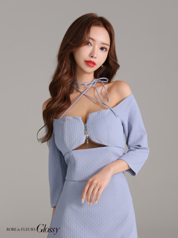 画像26: XSサイズあり【Glossy/グロッシー】オフショル/ ホルター/ バストスリット/ セットアップ/ ミニドレス/ キャバドレス[OF08]