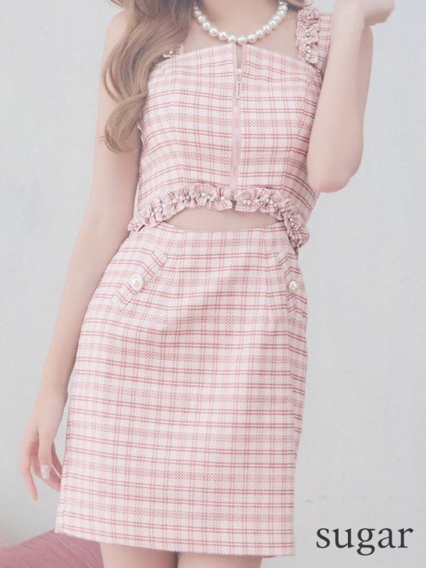 画像10: XSサイズあり【IRMA/イルマ】ツイード/ チェック柄/ フロントジップ/ ビスチェ/ ショルダーフリル/ ウエストカット/ タイト/ ミニドレス/ キャバドレス【HC02】