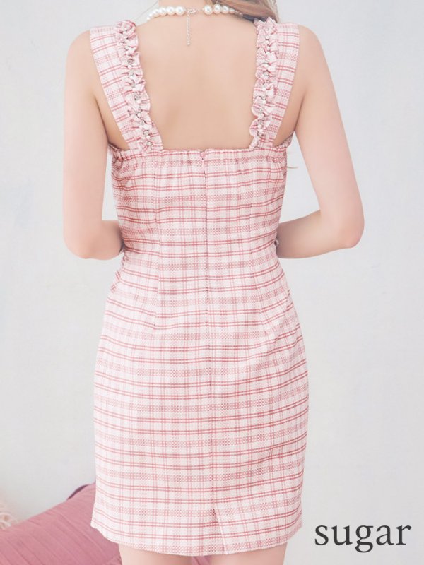 画像11: XSサイズあり【IRMA/イルマ】ツイード/ チェック柄/ フロントジップ/ ビスチェ/ ショルダーフリル/ ウエストカット/ タイト/ ミニドレス/ キャバドレス【HC02】