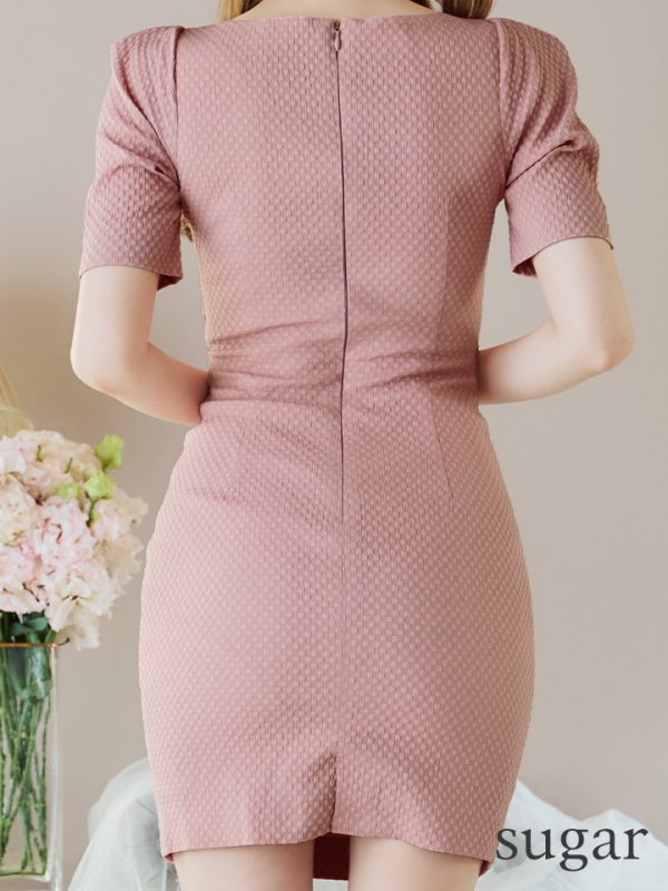 画像25: sugarオリジナルカラー・XSサイズあり【IRMA/イルマ】パフスリーブ/ 半袖/ 袖あり/ ワンカラー/ カットアウト/ ニット/ ストレッチ/ パールボタン/ タイト/ ミニドレス/ キャバドレス【HC02】