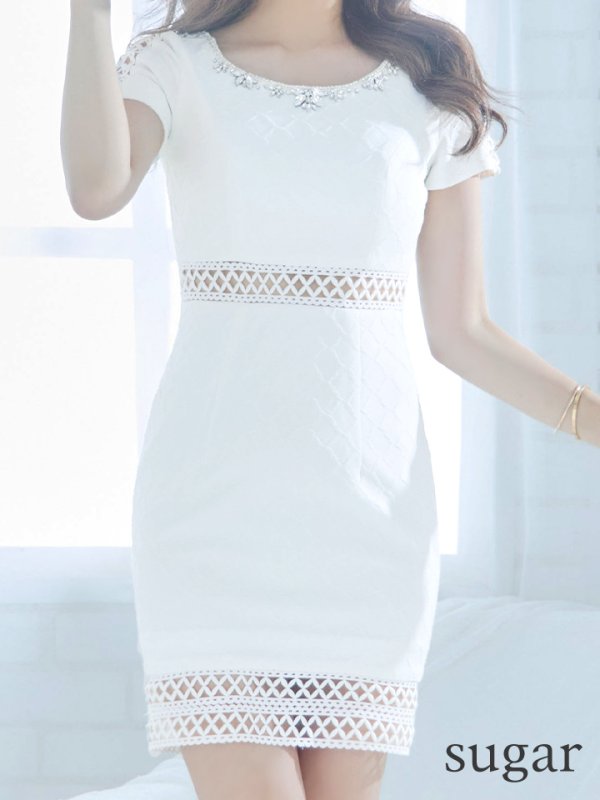 画像10: XS-Lサイズあり【IRMA/イルマ】シンプル/ ワンカラー/ 半袖/ 袖あり/ ビジュー/ タイト/ ミニドレス/ キャバドレス【HC02】